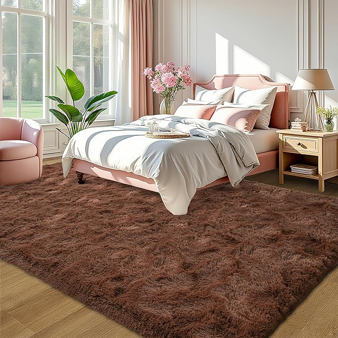 LOCHAS Ultra Soft Indoor Modern Area Rugs Fluffy Living Room Carpets for Children Bedroom Home Decor Nursery Rug 5.3x7.5 Feet, Brown