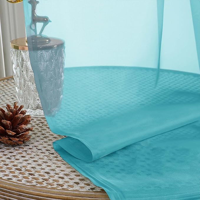 OVZME Turquoise Sheer Curtains 120 Inches Long 2 Panels Set, 59 Inch Extra Wide Soft Airy Lightweight Sheer Curtains for Living Room, Farmhouse Voile Filmy Rod Pocket Drapes, 59Wx120L Inches