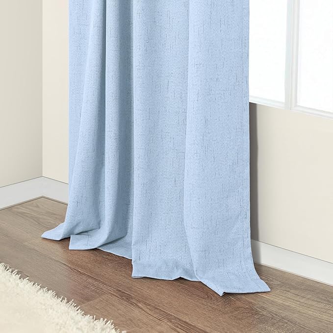 Light Blue Black Out Curtains 96 Inches Long for Living Room 100% Blackout Linen Textured Thermal Window Treatments Grand Millenial Curtain Drapes for Bedroom Modern Farmhouse Decor 96 Length 2 Panels
