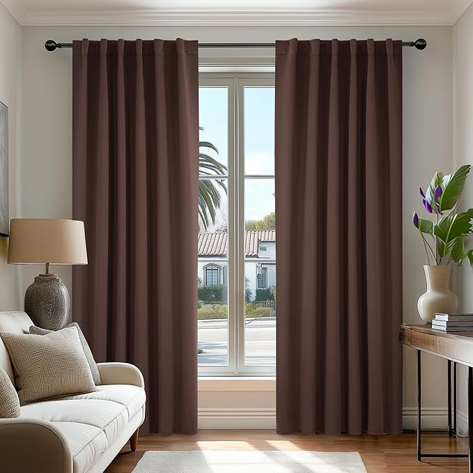 Deconovo Blackout Curtains, Thermal Insulated, W52 x L108 2 Panels, Back Tab, Machine Washable, Room-Darkening Drapes for Bedroom/Living Room Chocolate