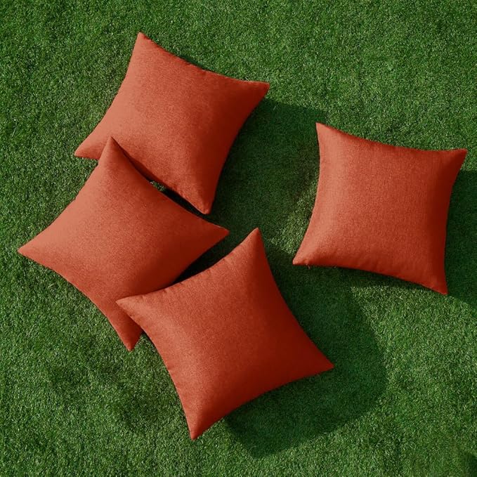 MIULEE Pack of 4 Decorative Burnt Orange Throw Pillow Covers Linen Waterproof Pillow Covers Outdoor Farmhouse Cushion Cases for Patio Garden Tent Balcony Couch Sofa 18x18 inch
