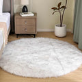 Goolela Round Sheepskin Rug 5ft Fluffy Circle Fuzzy Faux Fur Rug for Bedroom Living Room Plush Soft Washable - White with Grey Tips
