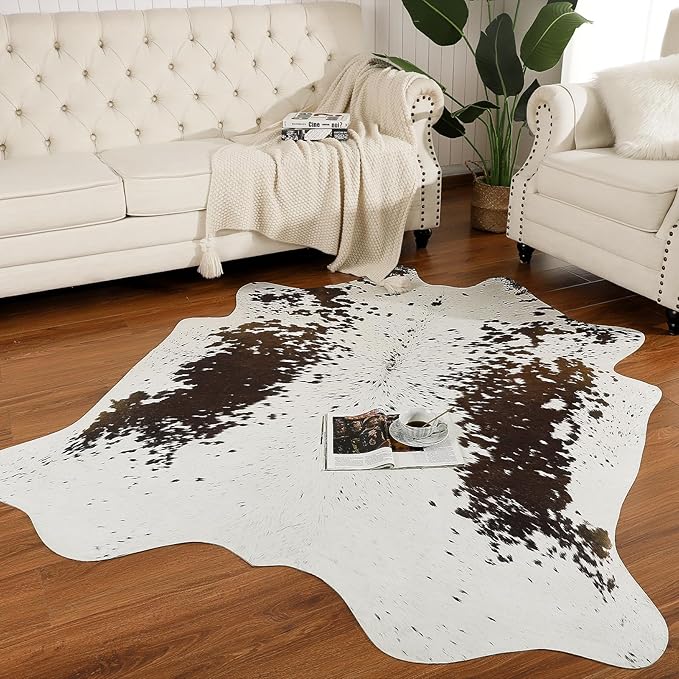 AROGAN White 8×10 Feet Faux Cow Print Rug Large - Cow Print Area Rug with No-Slip Backing, Large Animal Skin Rugs for Living Room, Offfice, Room Decor, Spots