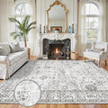 Grey White Area Rugs 9x12 Living Room, Washable Rug Non Slip Floral Low Pile Large Rug for Living Room, Bedroom, Farmhouse, Dining Room, Kids Playroom(9 x 12, Grey White)