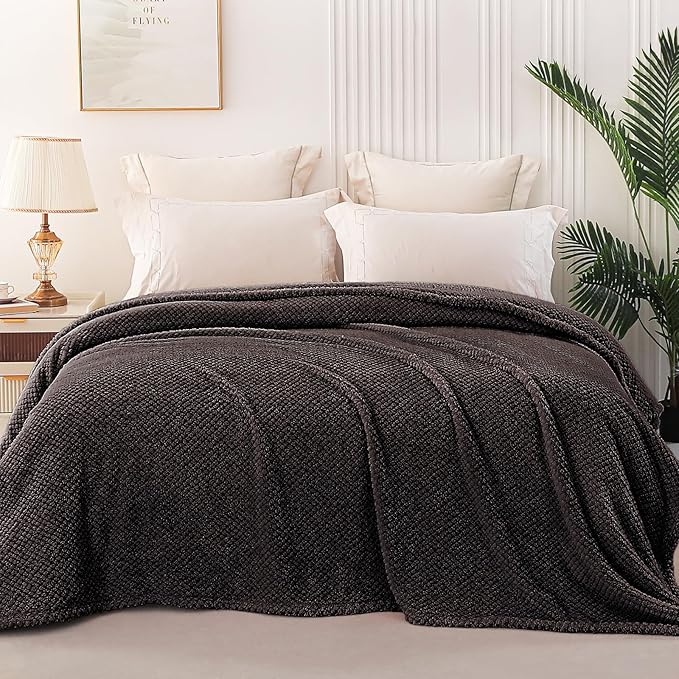 Whale Flotilla King Size Fuzzy Fleece Blanket, Fluffy Warm Soft Jacquard Bed Blankets for All Season, Lightweight and Cozy, 90x104 Inch, Coffee