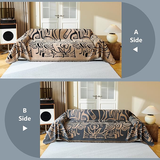 MYSKY HOME Couch Cover for Dogs, Washable Couch Covers, Sofa Covers for Sectional Sofa, Couch Cover 2 Cushion Sofa Dogs Furniture Protector, Chenille Sofa Covers for Pets, 71"x118", Abstract Coffee