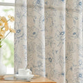jinchan Floral Linen Curtains for Living Room 63 Inch Length Blue Flower Curtain Rod Pocket Back Tab Farmhouse Curtains with Printed Floral Bedroom Window Curtain Set, 2 Panels Blue