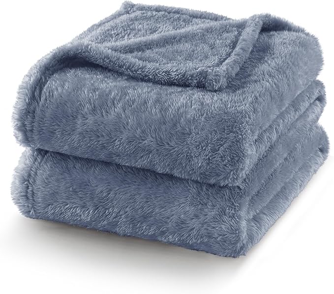 Exclusivo Mezcla Plush Fuzzy Fleece Bed Blanket Queen Size, Super Soft, Fluffy and Warm Blankets for Couch, Bed, All Season (Stone Blue, 90x90 Inches)