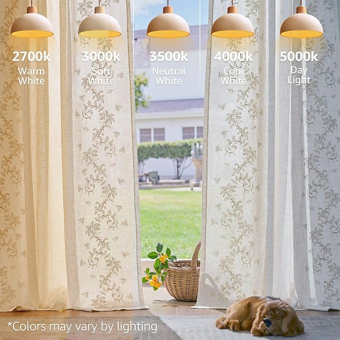 jinchan Evelyn Embroidered Linen Curtains 63 inch Floral Curtains for Living Room Bedroom Farmhouse Cottagecore Semi Sheer Light Filtering Window Drapes Rod Pocket Back Tab 2 Panels W50 x L63 Beige