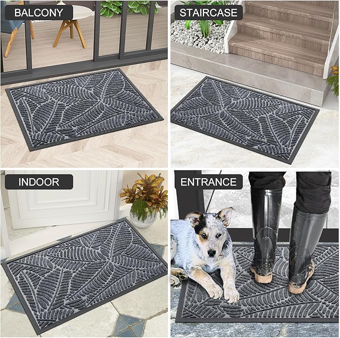 Colorxy Waterproof Doormat, Sturdy Natural Rubber Front Indoor Mat, Non Slip Low Profile Indoor Outdoor Door Mats, Stain and Fade Resistant Floor Mat, Easy Clean Patio Entrance Mat, 48''x32'', Grey
