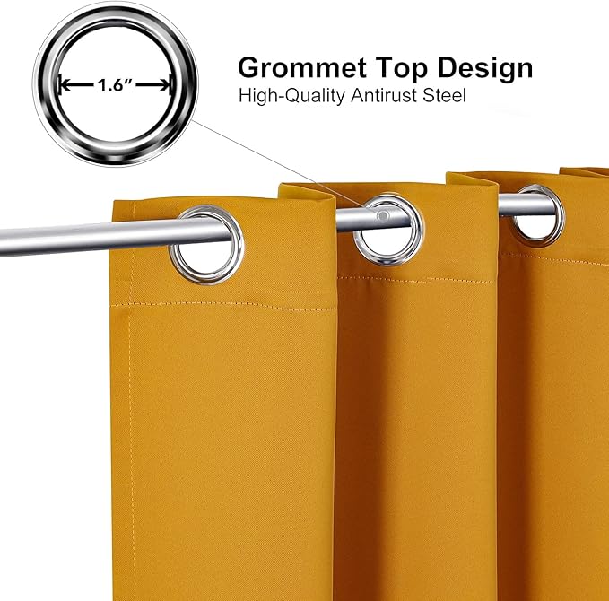 ChrisDowa Grommet Room Darkening Curtains for Bedroom and Living Room - 2 Panels Set Thermal Insulated Blackout Curtains (Mustard Yellow, 42W x 63L)