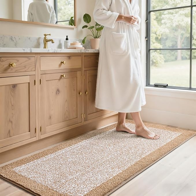 60x24 Long Bathroom Rugs Washable Non Slip, Beige Bath Mat for Bathroom Floor Tub, Soft Absorbent Quick Dry Mats for Shower,Bathtub,Home Decor