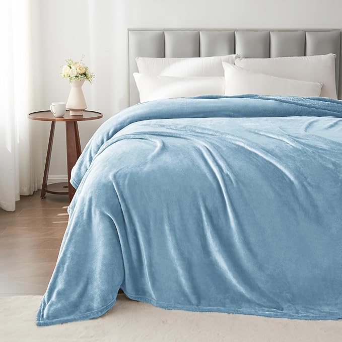 BEDELITE Fleece Blankets Queen Size Washed Blue Throw Blankets for Bed, Luxury Plush Cozy Fuzzy Blanket 90x90 inches, Super Soft Warm Lightweight Throw Blanket All Seasons Suitable