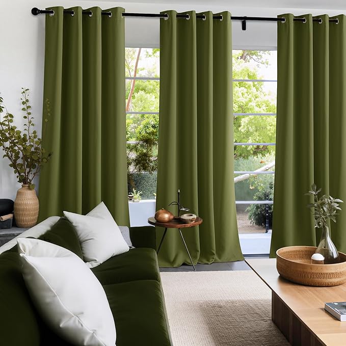 NICETOWN Room Darkening Draperies Curtains Panels, 2 Panels Olive Green W52 x L84
