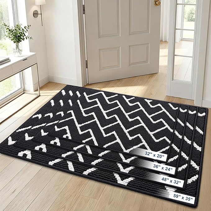 OLANLY Front Door Mat, Non-Slip Rubber Backing, Dirt Resistant and Absorbent, Washable, Easy to Clean Low-Profile Indoor Doormat for Back Door, Entryway, Inside Entrance, 36x24, Deep Black