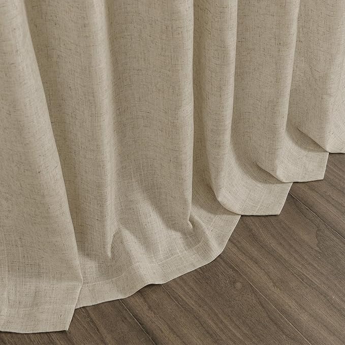 Eggshell Beige Linen Curtains for Living Room 94 Inches Long Light Filtering Semi Sheer Curtain Back Tab Rustic Farmhouse Decor Burlap Luxury Boho Drapes for Bedroom Dinner Room 52x94, 2 Panels
