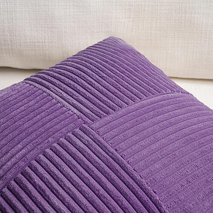 Fancy Homi 2 Packs Purple Big Decorative Throw Pillow Covers 24x24 Inch for Living Room Couch Bed, Farmhouse Boho Home Decor, Soft Corss Corduroy Patchwork Accent Square Cushion Case 60x60 cm