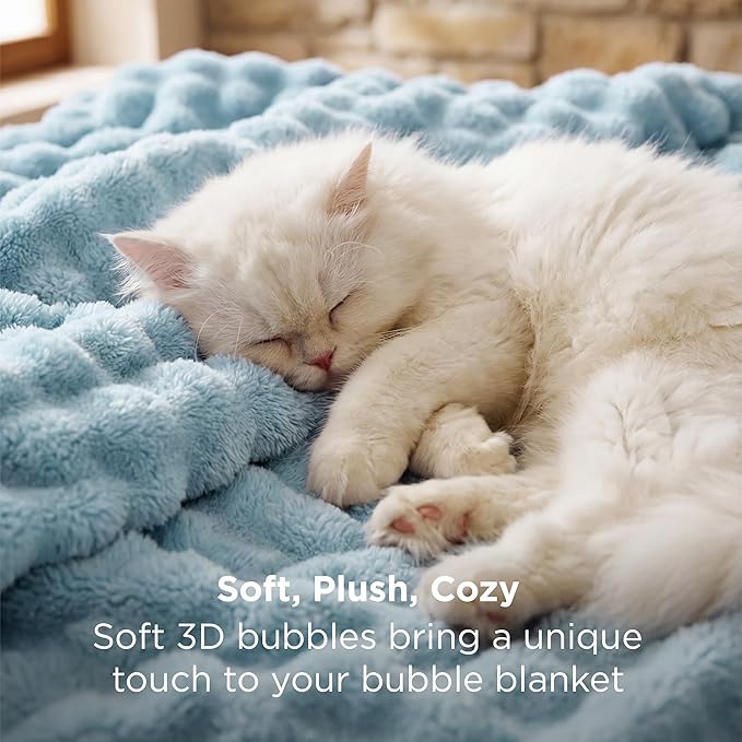 Bedsure 3D Fleece Bubble Blanket - GentleSoft Blue King Blanket for Bed Sofa Room Decor - Luxury Soft Cozy Gifts for Kids Girls, Lightweight, All Seasons, Light Blue, 108"×90"