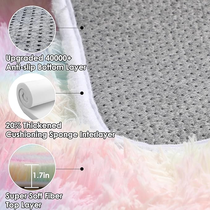 ONASAR Rainbow Area Rugs for Girls Bedroom, 4x6 Fluffy Bedside Colorful Rug, Cute Soft Plush Shaggy Princess Fuzzy Indoor Floor Carpet for Nursery Kids Baby Teen Dorm Playroom Home Decor Aesthetic