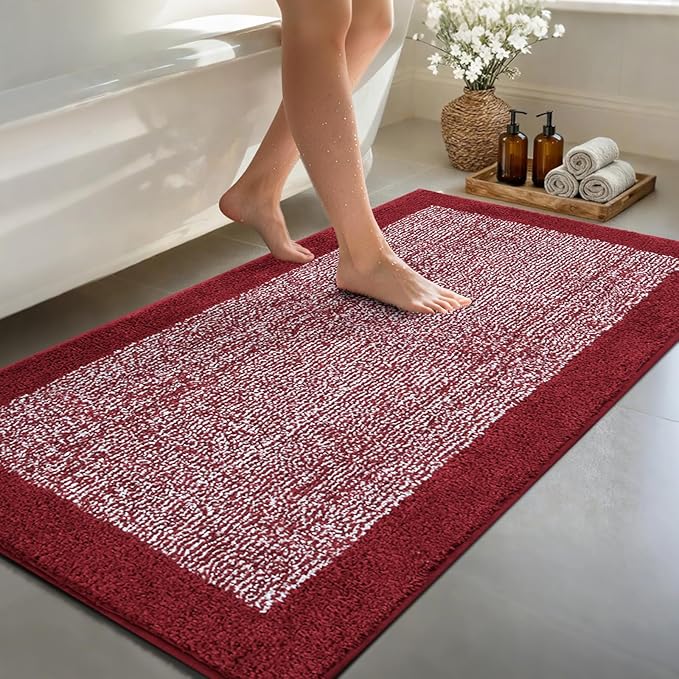 48x24 Long Bathroom Rugs Washable Non Slip, Red Bath Mat for Bathroom Floor Tub, Soft Absorbent Quick Dry Mats for Shower, Bathtub,Home Decor
