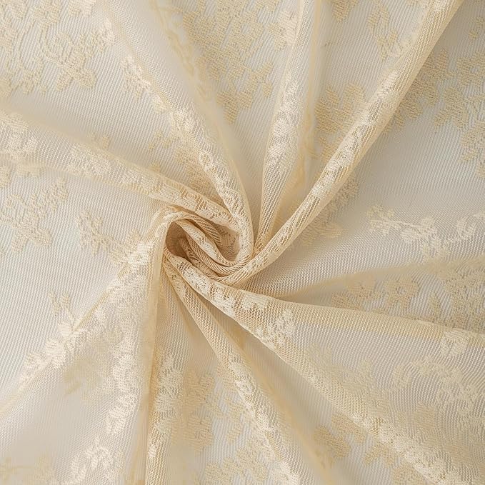 YJ YANJUN Vintage Lace Curtains 108 Inches Long-Victorian Floral Beige Sheer Curtains for Living Room Bedroom Light Filtering Drapes Antique Shabby Chic Cottage Core Decor 9ft W52 X L108 Light Brown