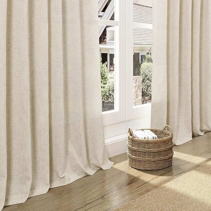 Extra Long Curtain 38x108 inches Long 2 Panels Set Back Tab Beige Linen Drapes for Living Room Neutral Farmhouse Light Filtering Semi Sheer Linen Curtains 108 inch Length for Large Window 9 FT Tall