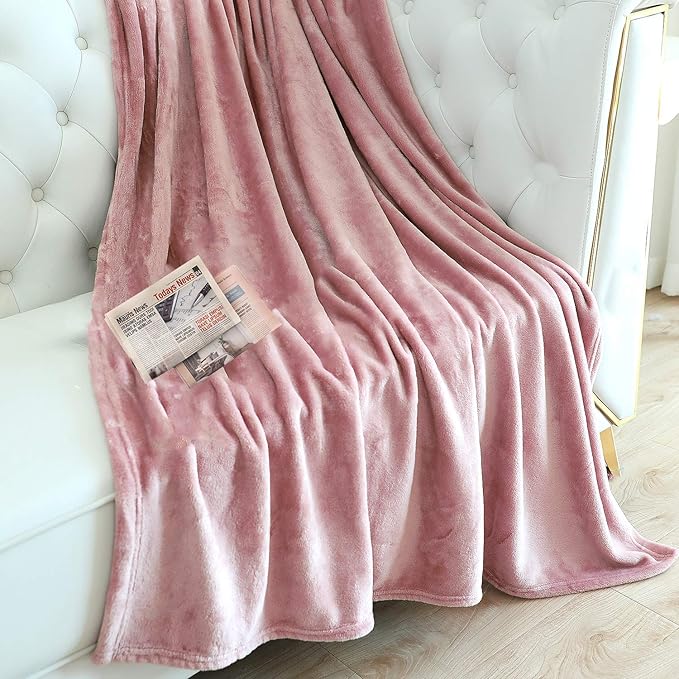 TASTHROW Large Flannel Fleece Throw Blanket, 50×70 Inch - Cozy Lightweight Thick Blanket - All Seasons Suitable for Women, Men and Kids (Two Pack, Pink)