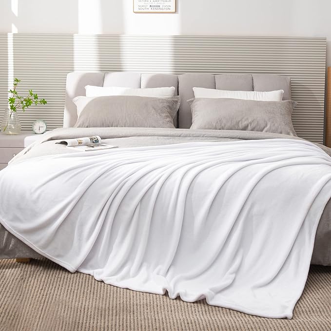 BEDELITE Fleece Blankets Queen Size White Throw Blankets for Bed, Luxury Plush Cozy Fuzzy Blanket 90x90 inches, Super Soft Warm Lightweight Throw Blanket All Seasons Suitable