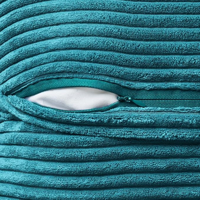MIULEE Decorative Throw Pillow Covers for Couch Bed Livingroom 16x16 Inch Set of 2 Teal Blue Boho Accent Throw Pllows Broadside Striped Patchwork Soft Corduroy Summer Coastal Pillowcases