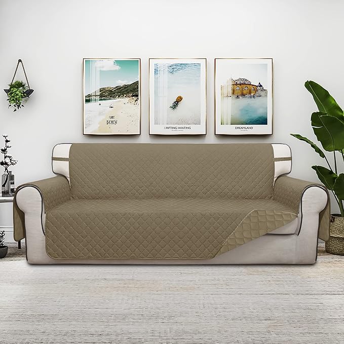 ISSUNTEX Double Protection 100% Waterproof Sofa Covers for Living Room, Couch Covers for 3 Cushion Couch Sofa, Reversible Furniture Protector Sofa Cover for Dogs (Oversized Sofa, Beige/Beige)