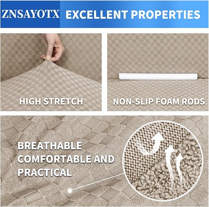 ZNSAYOTX 1 Piece Jacquard Chair Slipcovers for Living Room High Stretch Chair Covers with Arms Anti Slip Pets Friendly Couch Sofa Armchair Cover Furniture Protector (Chair, Khaki)