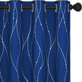 Deconovo Blackout Curtains, 52 x 63 Inch Drapes for Living Room with Wave Dots Silver Print, Soundproof Thermal Insulated Window Curtain for Bedroom Nursery, Set of 2, Machine Washable, Royal Blue