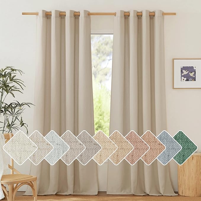 NICETOWN Linen Angora Curtains for Living Room, Grommet Privacy Assured Semi Sheer with Light Filtering Thick Flax Linen Drapes for Bedroom Porch/Patio, W55 x L108, 2 Panels