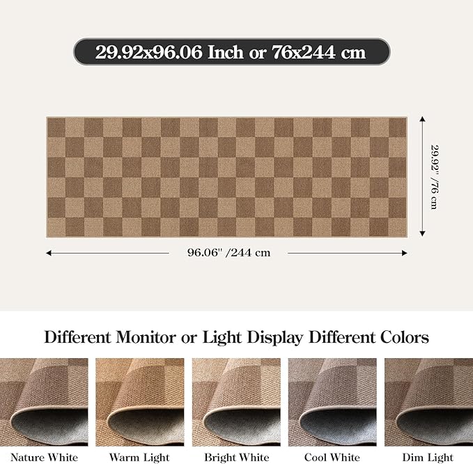 Lahome Colette Checkered Easy Jute Kitchen Runner, 2x8 Washable Indoor Outdoor Runner Rug, Checkerboard Non Slip Non Shedding Neutral Carpet for Hallway Entryway Foyer