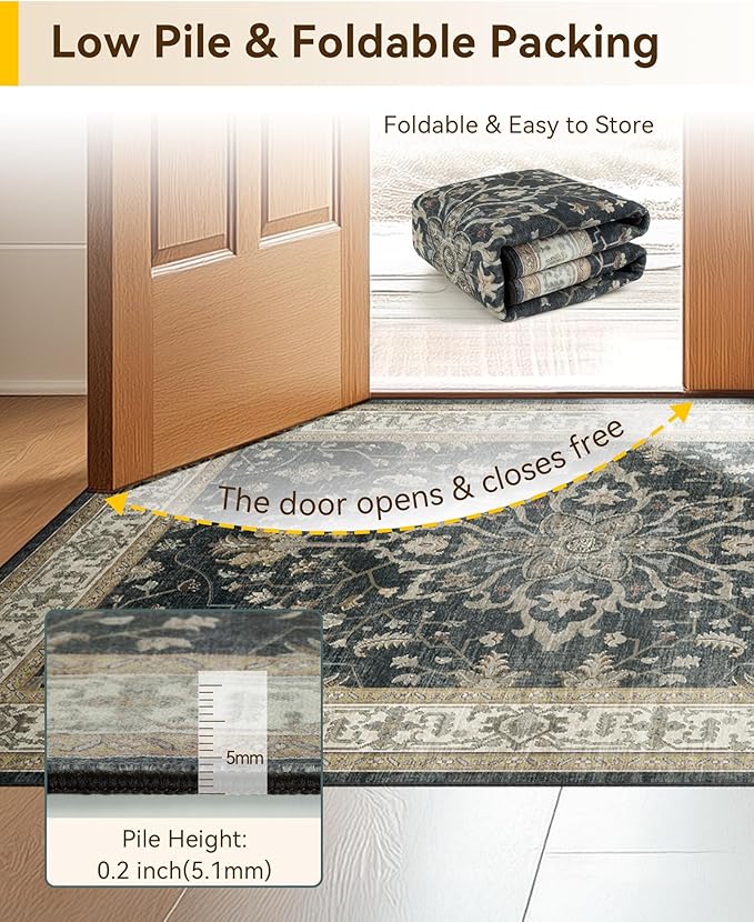 RELEANY Area Rugs 2'x3' Kitchen Rugs Entry Rug Small Rugs for Entryway Kitchen Bathroom Door Mat Indoor Entrance,Washable Non Slip, Vintage Black Brown Neutral