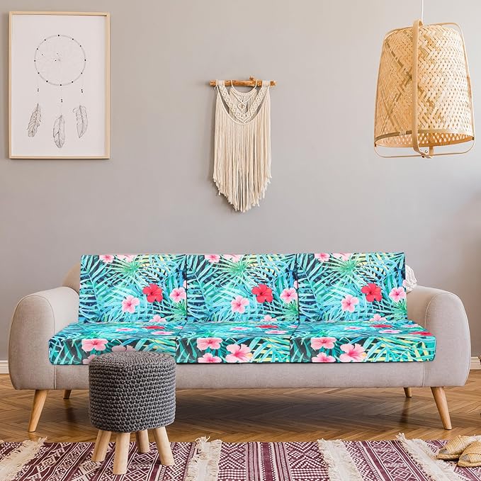Newwiee 8Pcs Patio Cushion Covers Stretch Outdoor Cushion Cover Replacement for Patio Furniture Sofa Couch Slipcovers, Soft Flexibility Washable Furniture Protector(Fresh Floral,Fresh Color)