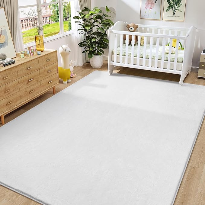 Amearea Large Modern Area Rugs for Bedroom Living Room, 5x8 Feet White Thickened Memory Foam Rug, Fluffy Indoor Washable Rugs Non Slip Minimalist Carpet for Boys Girls Dorm Nursery Room Decor