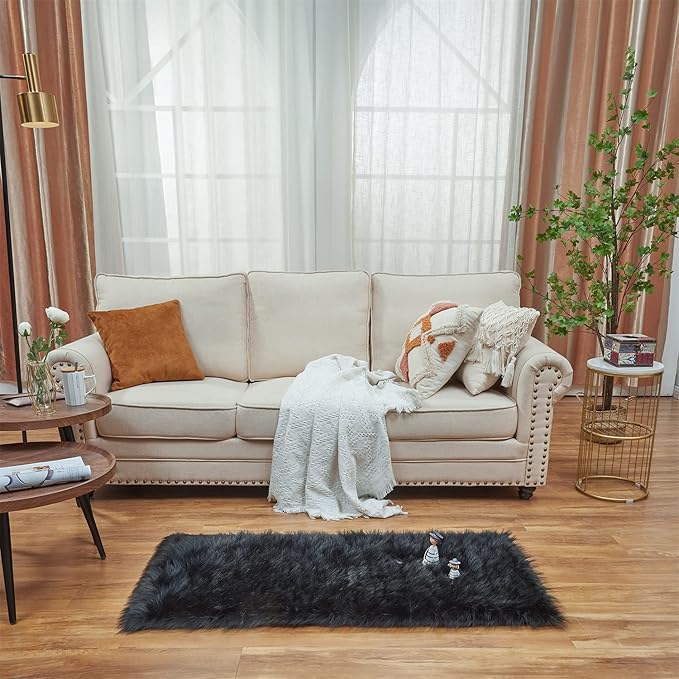 EasyJoy Ultra Soft Fluffy Shaggy Area Rug Faux Fur Rug Chair Cover Seat Pad Fuzzy Area Rug for Bedroom Floor Sofa Living Room (2 x 4 ft Rectangle, Black)