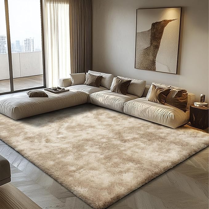 8x10 Fluffy Area Rugs for Living Room,Shag Area Rug for Bedroom,Soft Fuzzy Rug Non-Shedding Indoor Plush Carpet for Kids Bedroom Nursery Home Decor,Tie-Dyed Beige
