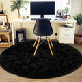 5'x5' Black Round Rug for Bedroom, Ultra Soft Fluffy Circle Rug for Kids Girls Boys Room, Cute Shag Rugs for Living Room Playroom Teen Room Home Decor Rug