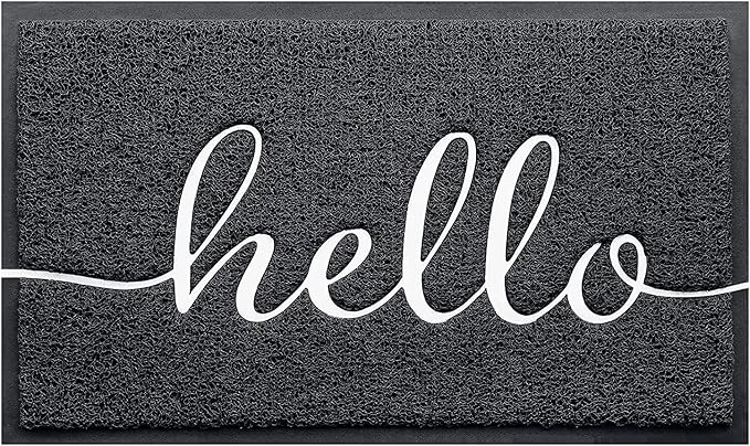 CozyBounty Door Mat Hello Mats Outdoor Indoor Non-Slip Doormat for Entryway Low-Profile Floor Mat for Yard, Garage, High Traffic Areas (32"x20", Black)
