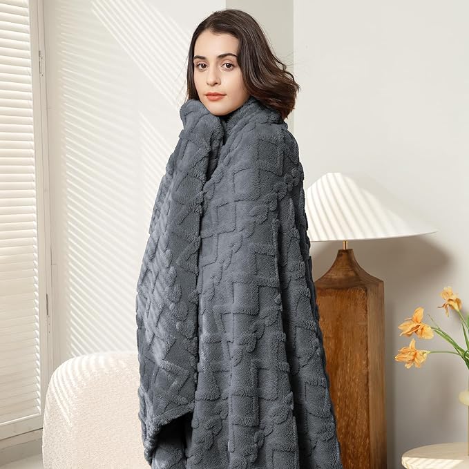 Aganear Twin Blanket - 3D Stylish Design, Luxury Portable Lightweight Blanket Super Soft, Fluffy, Warm, Cozy, Fuzzy for Couch Living Room Bed Outdoors Office Travel(60"×80", Gray)