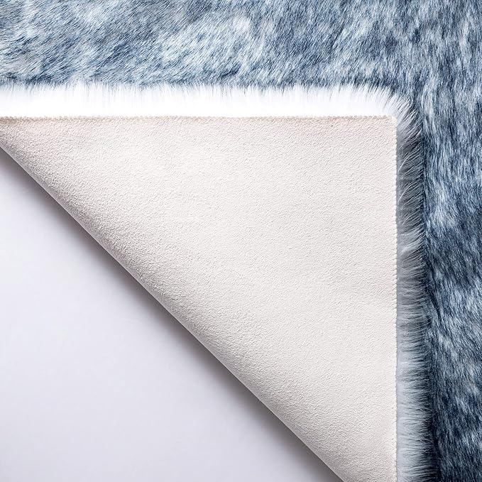 Ashler HOME DECO Soft Faux Fox Fur Rug Chair Couch Cover Area Rug for Bedroom Floor Sofa Living Room White Blue 2 x 2.8 ft