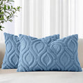 decorUhome Throw Pillow Covers 12x20 Inch Set of 2, Soft Plush Faux Wool Blue Solid Couch Pillow Covers, Accent Farmhouse Neutral Rectangle Pillow Cases for Sofa Bed Living Room