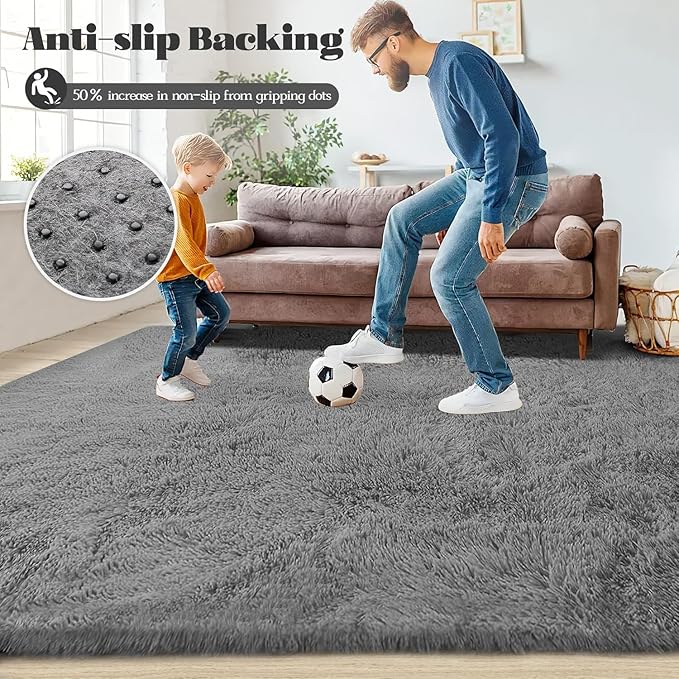 Dark Grey Rugs for Bedroom: 4x6 Fluffy Shag Soft Washable Rug Fuzzy Plush Indoor Carpet for Living Room Kids Girls Boys Room Nursery Dorm (Grey, 4'x6')
