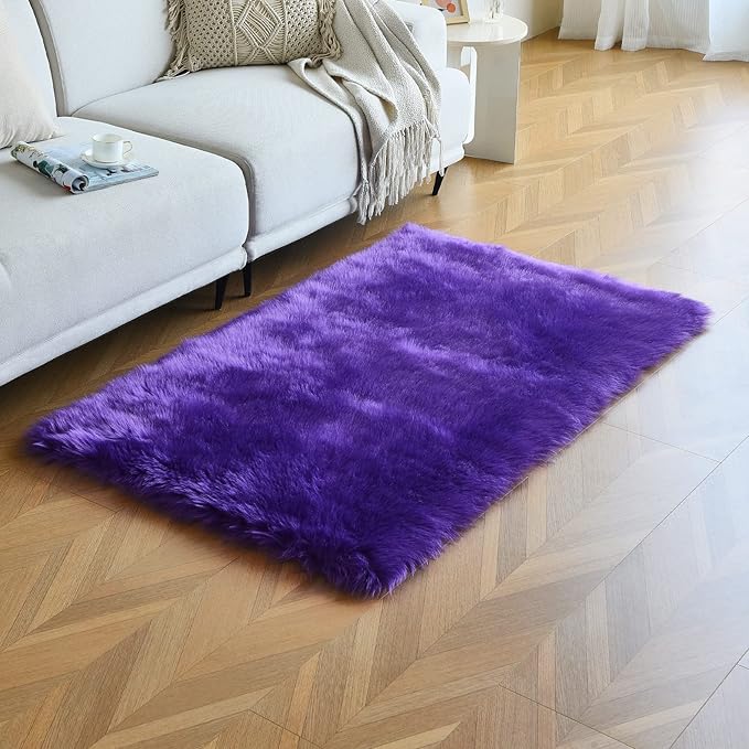 duduta Purple Faux Sheepskin Fur Rug 3x5 ft, Fluffy Shag Bedroom Dorm Nursery Playroom Carpet Rug Non Slip Washable