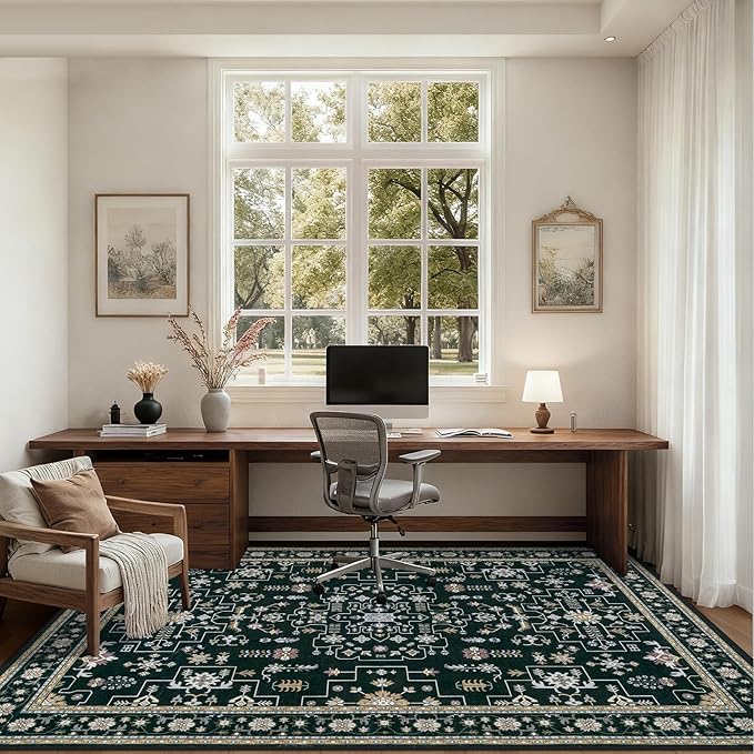 Area Rugs 10x12 Living Room Rug: Washable Rug Soft Vintage Boho Medallion Carpet Indoor Floor Non-Slip Stain Resistant Large Carpets for Bedroom Dining Room Farmhouse Nursery Home Office Black