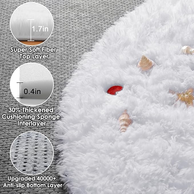 ONASAR White Round Rugs 6ft for Living Room Bedroom, Fluffy Circle Area Rug for Kids Girls Boys Teen, Soft Plush Shaggy Carpet for Nursery Dorm Classroom Playroom Home Decor Aesthetic