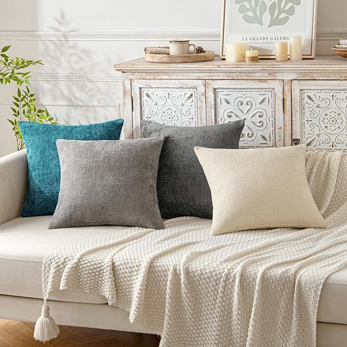MIULEE Pack of 2 Couch Throw Pillow Covers 18x18 Inch Coastal Teal Modern Boho Accent Decorative Pillow Covers Soft Chenille Farmhouse Cushion Covers for Home Decor Bed Sofa Living Room