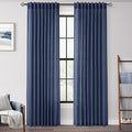 Navy Blue Curtains 96 inch Length for Bedroom Back Tab Light Filtering Semi Sheer Blue Living Room Curtains Linen Cotton Textured Indigo Blue Drapery Panel Modern Aesthetic Decor 60" Wx96 L